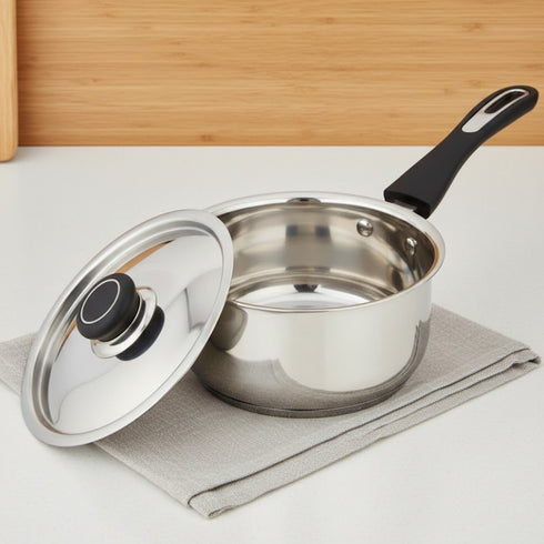 Vinod DONIV Stainless Steel Sorrento Sandwich Bottom Saucepan with Steel Lid 2200 ml 18 cm Induction Ready and Dishwasher safe
