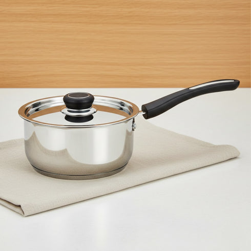 Vinod DONIV Stainless Steel Sorrento Sandwich Bottom Saucepan with Steel Lid 2200 ml 18 cm Induction Ready and Dishwasher safe