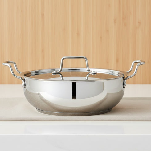 Vinod Doniv Stainless Steel Majestic Sandwich Bottom Kadai with Steel Lid 4.8 Liter 28 cm Induction Friendly