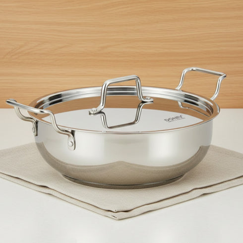 Vinod Doniv Stainless Steel Majestic Sandwich Bottom Kadai with Steel Lid 4.8 Liter 28 cm Induction Friendly