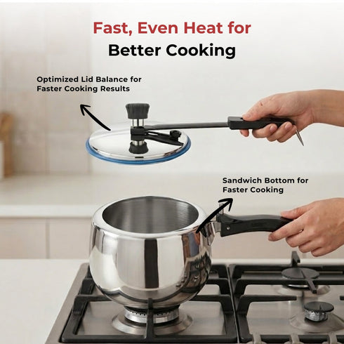 Vinod Doniv Stainless Steel Sandwich Bottom Pressure Cooker With Inner Lid 2 Ltr Amaze Series Induction Friendly