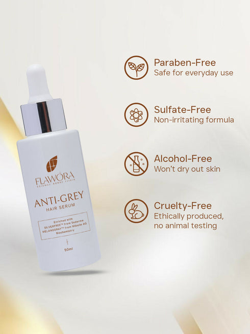 Flawora Anti-Grey Hair Serum For Reversing Grey Hair & Gold Face Serum For Brightening
