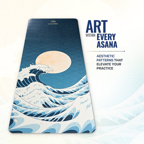 Wiselife PU Printed & Natural Rubber Yoga Mat - 6mm Japanese Wave
