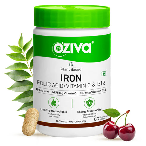 OZiva Bettr Iron+ Plant Based Iron with Vitamin C Folic Acid Zinc and Moringa 60 veg capsules