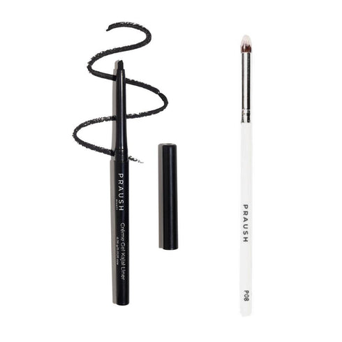 Praush 1 Creme Gel Kajal Liner + 1 P08 Small Eyeshadow Blending Brush Bundle