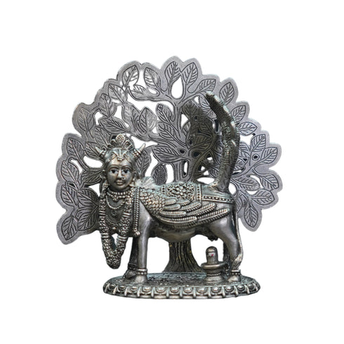 Pure Silver Antique kamdhenu cow Idol With Mala Tree 47.04G By Mahita Collections