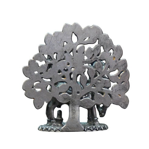 Pure Silver Antique kamdhenu cow Idol With Mala Tree 47.04G By Mahita Collections