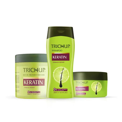 Vasuestore trichup keratin shampoo hair mask hair cream fortified with keratin protein hair spa at home kit for intense damaged hair repair rebuild the strength reduce breakage of your hair