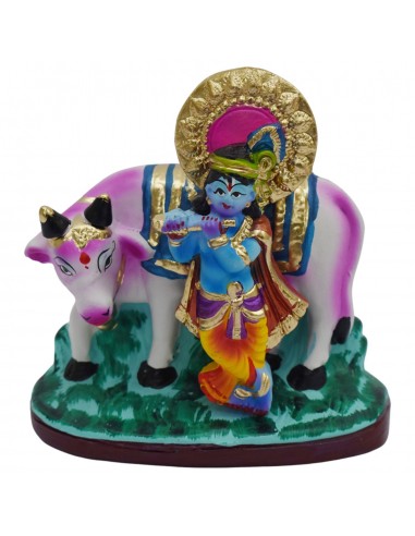Rainbow Art Gallery Cow With Krishna Small