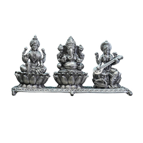 Pure Silver Antique Lakshmi Ganesh Saraswathi 246.98G By Mahita Collections