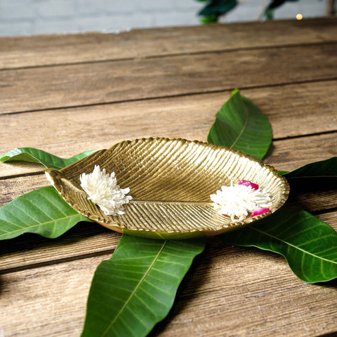 Leaf-shaped Metal Platter, Small