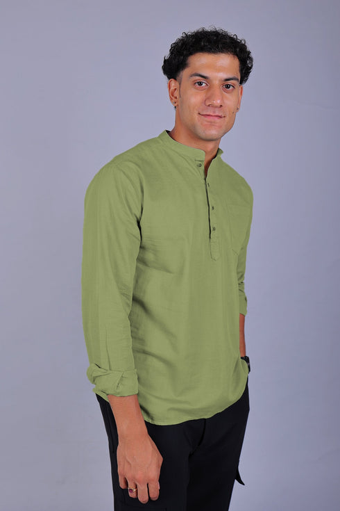 Veshbhoshaa Bluebird Men'S Short Kurta In Light Green - 100% Pure Cotton