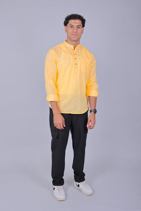Veshbhoshaa Bluebird Men'S Short Kurta In Light Mango - 100% Pure Cotton
