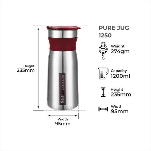 Dubblin Pure Jug Stainless Steel Sipper Water Jug