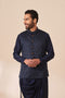 Manyavar Dark Blue Draped Kurta Jacket Set