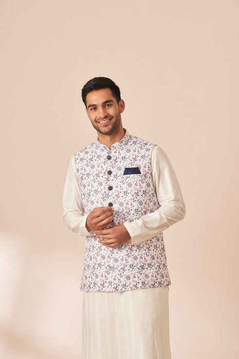 Manyavar White Multicolor Printed Jacket