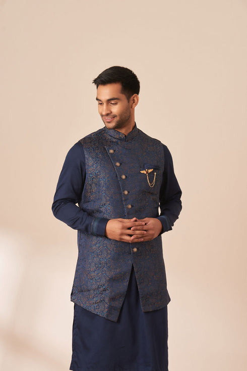 Manyavar Sapphire Blue Paisley Kurta Jacket Set