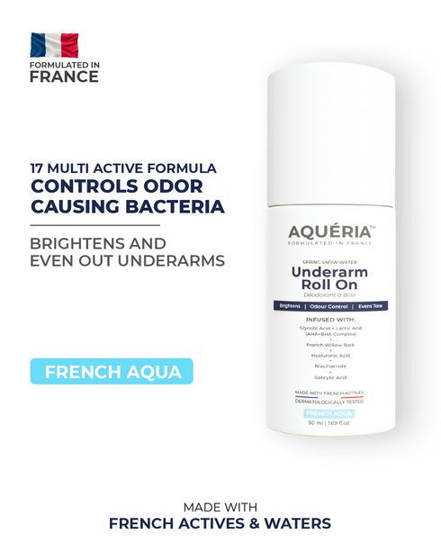 Aqueria Multi Active Underarm Treatment Roll On 5 5 AHA BHA Niacinamide Zinc Ricinoleate French Aqua Pack of 2