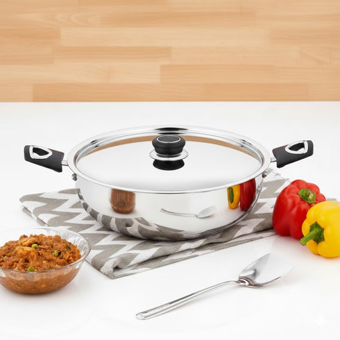 Vinod DONIV Stainless Steel Sorrento Sandwich Bottom Kadai with Lid 30 cm Capacity 5.5 Liter Induction Friendly