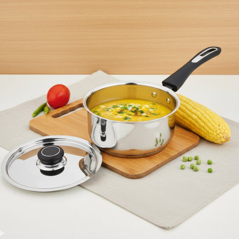 Vinod DONIV Stainless Steel Sorrento Sandwich Bottom Saucepan with Steel Lid 2200 ml 18 cm Induction Ready and Dishwasher safe
