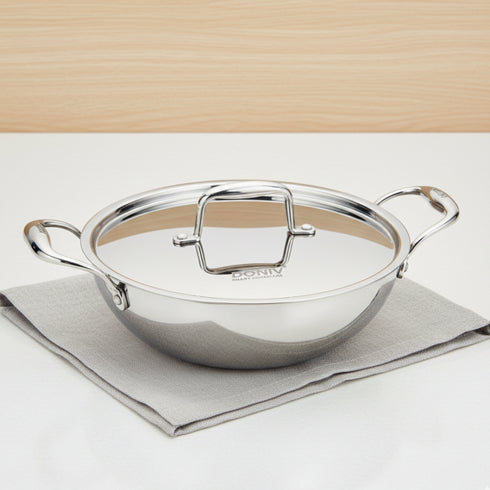 Vinod Doniv Titanium Triply Stainless Steel Kadhai with Steel Lid 26 cm Capacity 3.30 Liter Induction Friendly