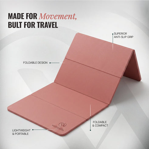 Wiselife Foldable Travel Yoga Mat TPE 5mm With Carry Bag