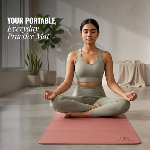 Wiselife Foldable Travel Yoga Mat TPE 5mm With Carry Bag