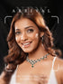 Silver Toned Emerald Green Zircon AD Studded Layered Bridesmaid Statement Jewellery Set
