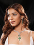 Silver Toned Emerald Green Zircon AD Studded Layered Bridal Drop Designer Statement Necklace Jewellery Set