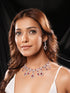 Silver Toned Ruby Red AD Studded Statement Bridal Layered Necklace Jewellery Set