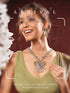 Oxidised Dual Toned Statement Peacock & Bull Motif Tribal Haram Pendant Style Jewellery Set