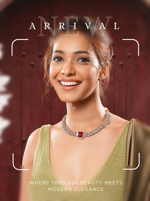 Oxidised Silver Toned Ruby Red AD Zircon Studded Minimal Kundan Choker jewellery Set