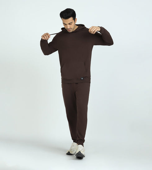 XYXX Cruze French Terry Cotton Hoodie and Joggers Co-Ord Set Malt Brown