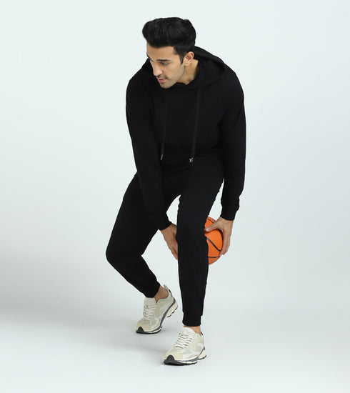 XYXX Cruze French Terry Cotton Hoodie and Joggers Co-Ord Set Pitch Black