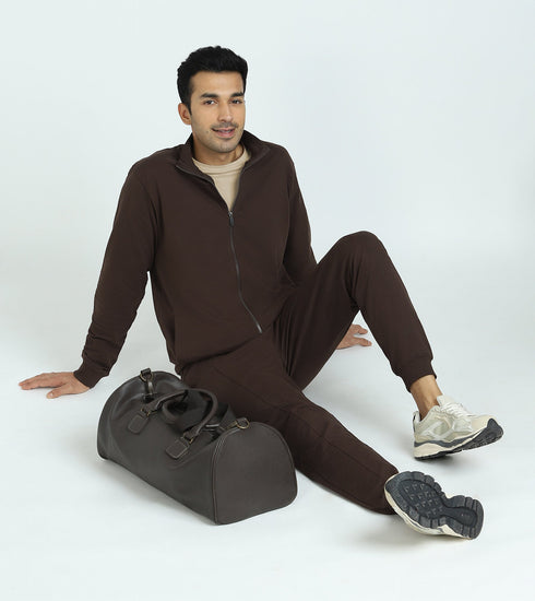 XYXX Cruze French Terry Cotton Zip-Up Jacket and Joggers Co-Ord Set Malt Brown