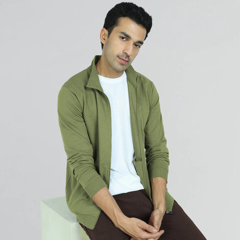 XYXX Cruze French Terry Cotton Zip Ups Olive Green