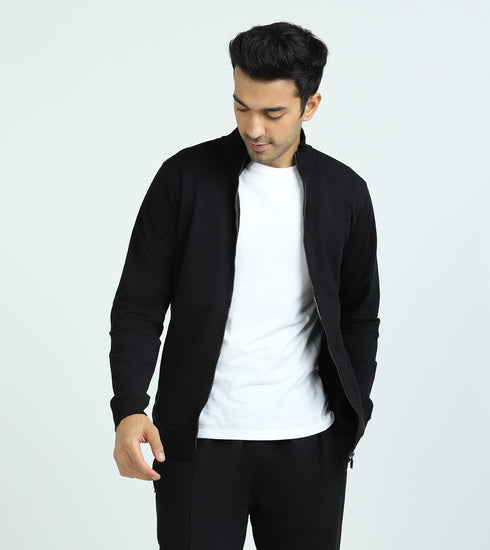 XYXX Cruze French Terry Cotton Zip-Up Jacket and Joggers Co-Ord Set Pitch Black