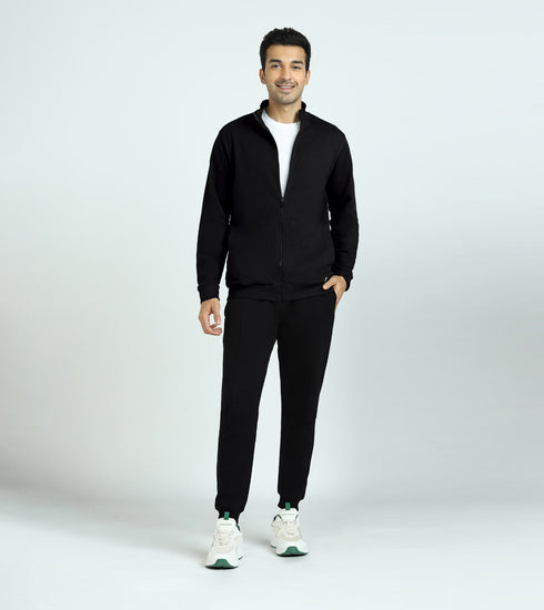 XYXX Cruze French Terry Cotton Zip-Up Jacket and Joggers Co-Ord Set Pitch Black