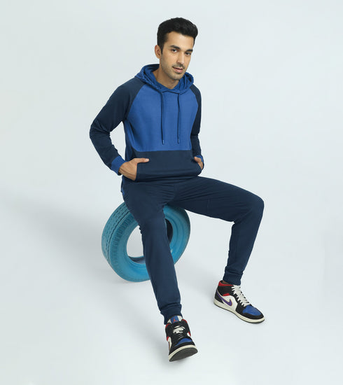XYXX Quest French Terry Cotton Hoodie And Joggers Co-ord Set Atlas Blue