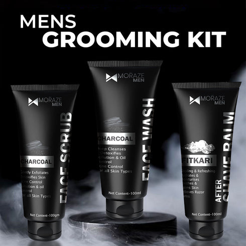 Moraze Cosmetics Mens Grooming Combo Kit Face Wash Face Scrub & After Shave Balm