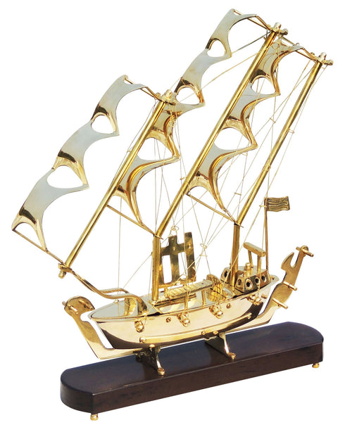 Brass Table Ship With Wooden Base 2.74kg
