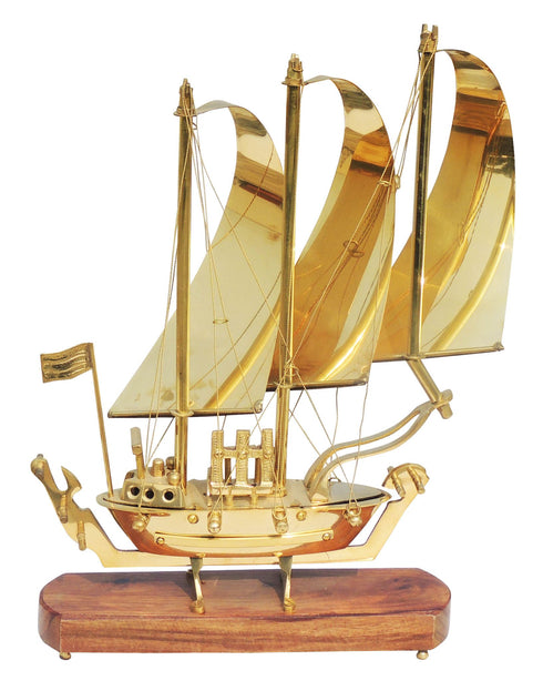 Brass Table Ship With Wooden Base 1.615kg