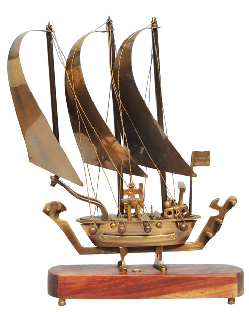 Brass Table Ship With Wooden Base 0.96kg
