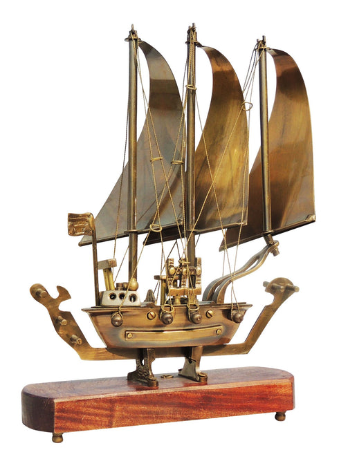 Brass Table Ship With Wooden Base 0.96kg