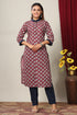 Miravan Womens Maroon and Navy Blue Printed Pure Cotton Kurti