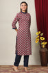 Miravan Womens Maroon and Navy Blue Printed Pure Cotton Kurti