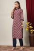 Miravan Womens Maroon and Navy Blue Printed Pure Cotton Kurti