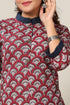 Miravan Womens Maroon and Navy Blue Printed Pure Cotton Kurti