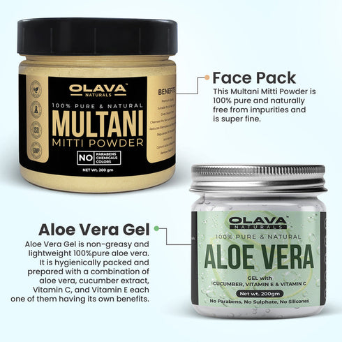Multani Mitti & Aloe Vera Gel Combo Pack for Glowing Skin & Shiny Hair