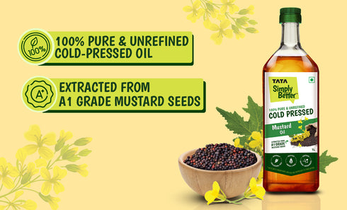 Tata Simply Better Mustard Oil 1L | 100% Pure | Unrefined & Cold-pressed | Hexane-Free